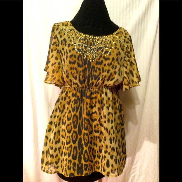 NWOT Vintage French Leopard Bling Blouse - Picture 1 of 2